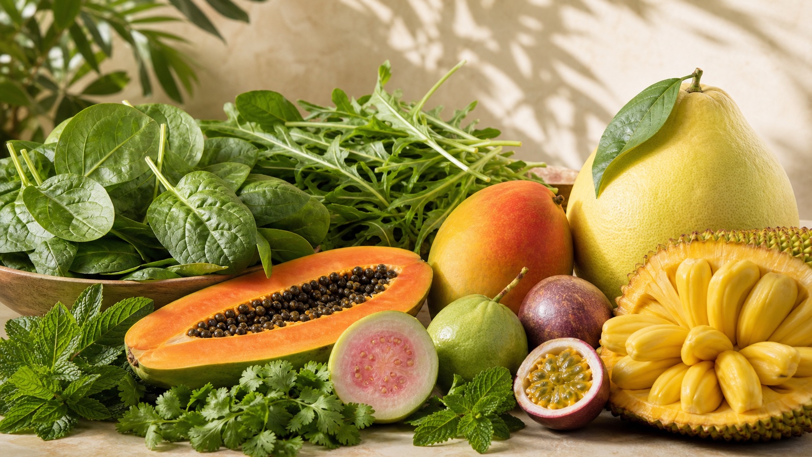 Tier B crops: leafy greens, papaya, guava, herbs, mango, pomelo, jackfruit and passion fruit